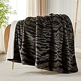 JONIYEAR Soft Fluffy Tiger Print Faux Rabbit Fur Throw Blanket 50" x 60",Luxury Decorative Cozy Shaggy Fuzzy Blankets,Reversible Cute Warm Animal Printed Blanket for Women Winter,Washable,Brown Coffee