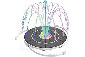 AMZtime LED Solar Fountain Pump 5.5W with Color LED Lights and 3000mAh Battery, 8 Nozzles for Outdoor, Garden, Pond, Bird Bath, Swimming Pool
