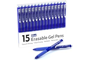 Lineon Erasable Gel Pens, 15 Pack Blue Retractable Erasable Pens Clicker, Fine Point, Make Mistakes Disappear, Blue Ink for Writing Planner and Crossword Puzzles