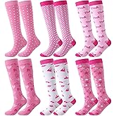 Chuarry 6 Pairs Pink Knee High Socks for Women Girls Cute Athletic Long Calf Tube Socks for Birthday Valentine's Day Galentine Gifts