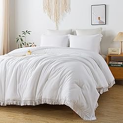 Andency White Comforter Set Queen, 3 Pieces Boho