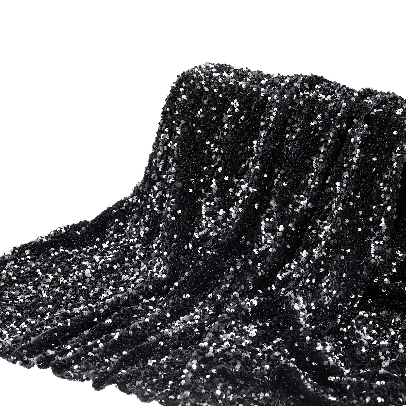 DMiotech 2 Yard Black Sequin Fabric Velvet Sparkly Iridescent Bling 4ft Width for DIY Sewing Tablecloth Backdrop Clothes Dress
