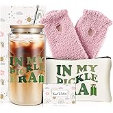 DHQH Pickle Birthday Gifts for Pickle Lovers, In My Pickle Era Makeup Bag, Pickle Themed Christmas Gifts Set with 16 oz Glass Cup