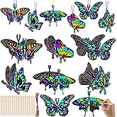 Soulchen 60 Pcs Day of The Dead Monarch Butterfly Scratch Craft Kit Día De Los Muertos DIY Magic Scratch Paper Halloween Butterfly Art Hanging Ornaments for Mexican School Classroom Party Supplies