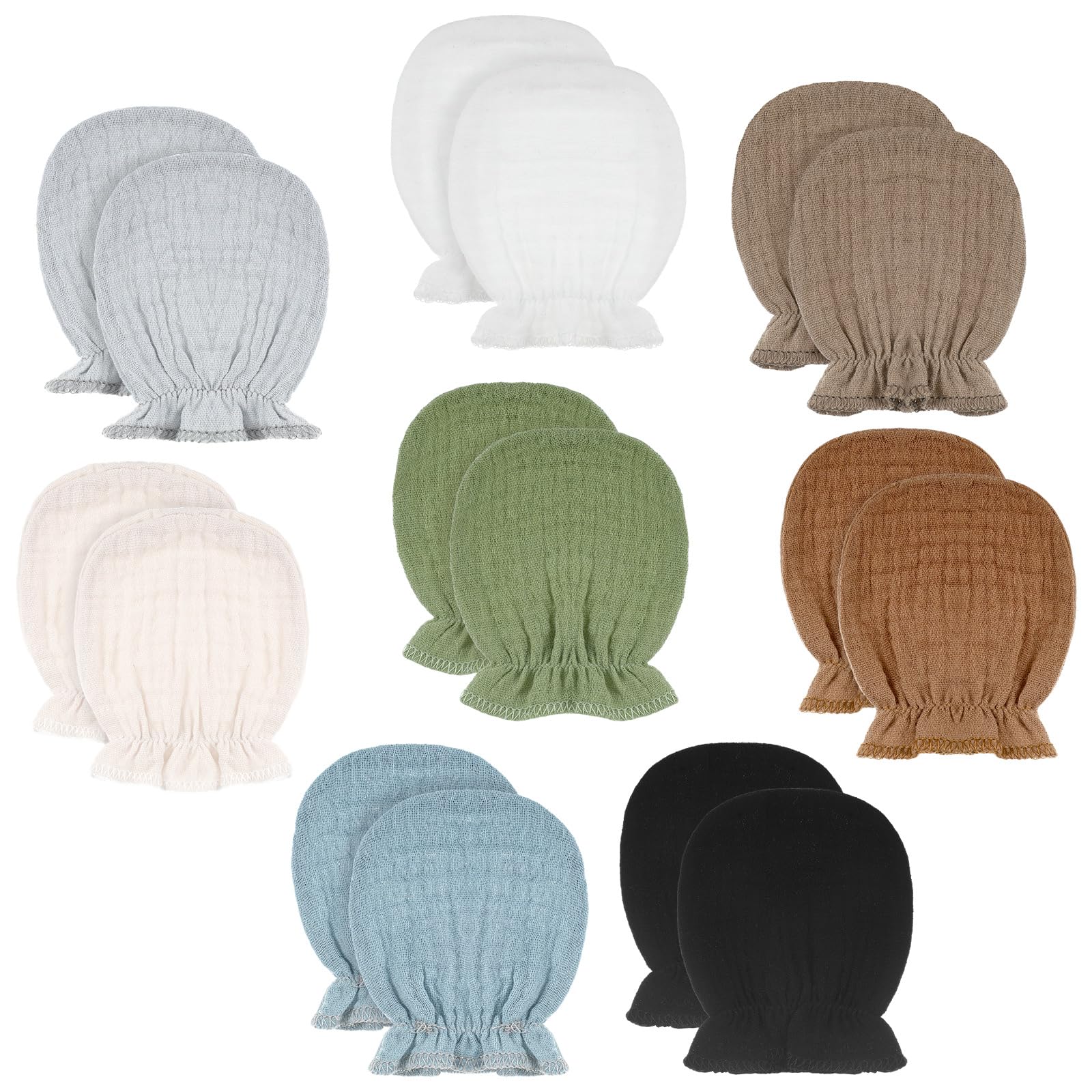 Photo 1 of Jeere 8 Pairs Newborn Baby Muslin Mittens 0-6 Months No Scratch Elastic Wrist Soft Breathable Gloves Bulk Cotton Solid Color for Infant Toddler Unisex Boys Girls