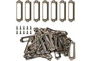 Qjaiune 50Pcs Metal Library Label Holders, File Cabinet Label Frames with Screws, Card Tag Label Holder for Office Drawers Shelves (Antique Bronze, 60x17mm)