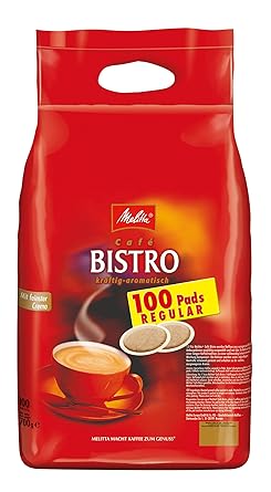 Melitta Gemahlener Röstkaffee in Kaffeepads, 100 Pads, mit feinster Crema, kräftig-aromatisch, Melitta Bistro regular, 100er 