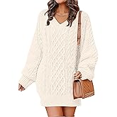 ANRABESS Womens Long Sleeve V Neck Oversized Cable Knit Mini Sweater Dresses 2025 Winter Fall Trendy Pullover Tunic Outfits
