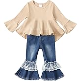 XUANHAO Baby Girl Clothes 12 18 24 Months Outfits For Infant Toddler Denim Girls' Clothing Ruffle Top Ripped Jeans Pant Sets