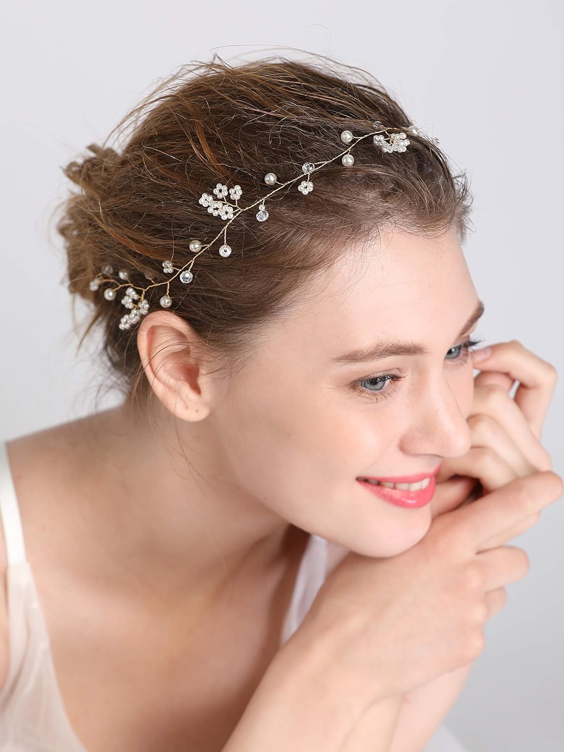 fxmimior Bride Hair Accessories Crystal Long Hair Vine Wedding Hair Piece (rose gold)