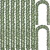 CQURE 24 Pack Eucalyptus Garland, Artificial Greenery Garland Faux Eucalyptus Leaves Table Vines for Wedding Backdrop Fireplace Arch Door Wall Room Decor（168FT）