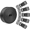 BTNOW 15 Set Plastic 1 Inch Flat Side Release Buckles and Tri-Glide Slides with 1 Roll 5 Yards Nylon Webbing Straps for DIY M