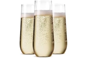 Munfix 36 Pack Stemless Plastic Champagne Flutes Disposable 9 Oz Clear Plastic Toasting Glasses Shatterproof Recyclable and BPA-Free