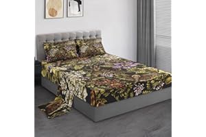 Pamnest 4 Pieces Queen Size Bed Sheet Sets, Moth Witch Skull Soft Microfiber Bedding Sets for Kids and Adults Bedroom Bed Decor, Flower Plants Skeleton Flat Sheet, Fitted Sheet and Pillowcases