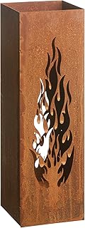 Gartenfreude Home Deko Säule Windlicht Feuersäule Laterne Design Flammen Edelrost 16 x 16 x 50 cm