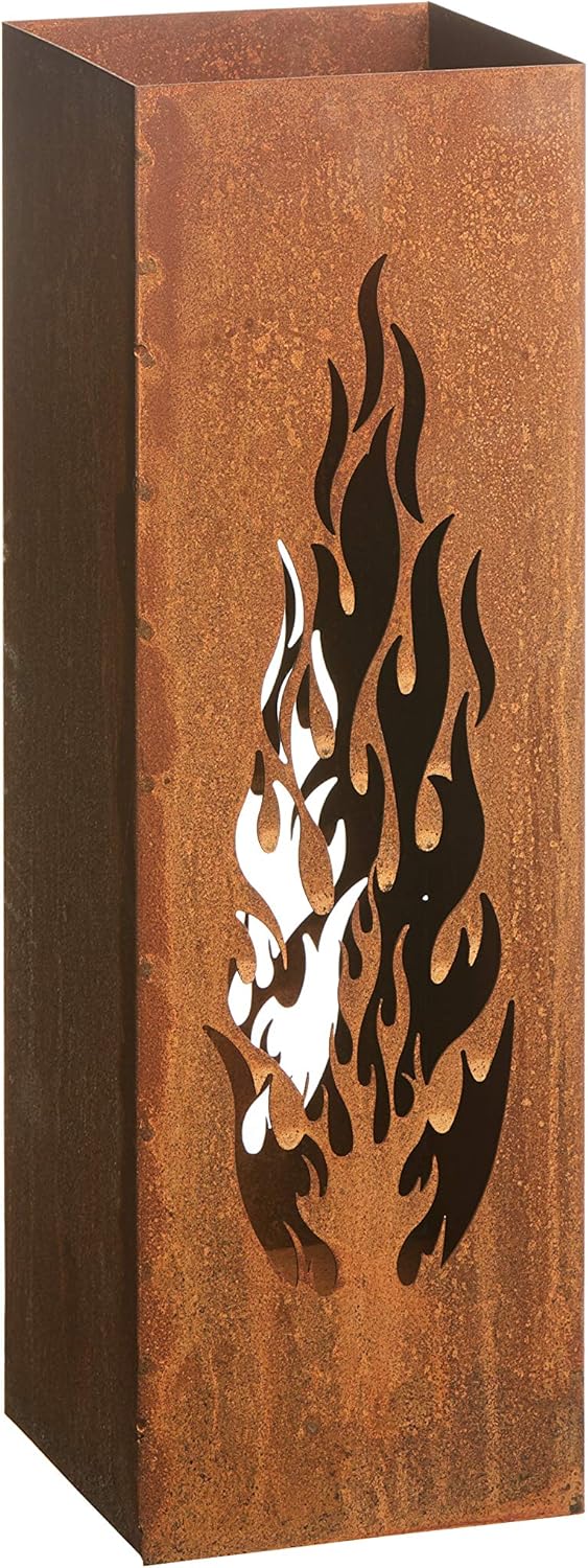Gartenfreude Home Deko Säule Windlicht Feuersäule Laterne Design Flammen Edelrost 16 x 16 x 50 cm