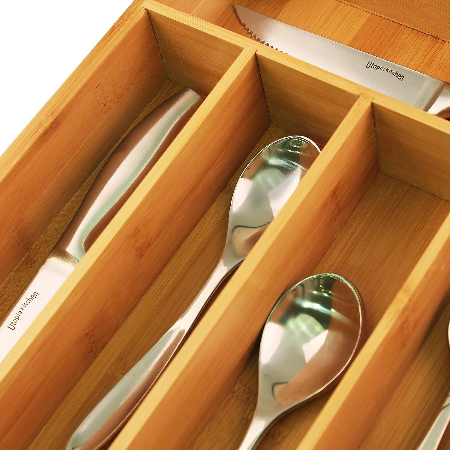 Utopia Kitchen 5 Compartments Bamboo Silverware OrganizerBamboo Drawer