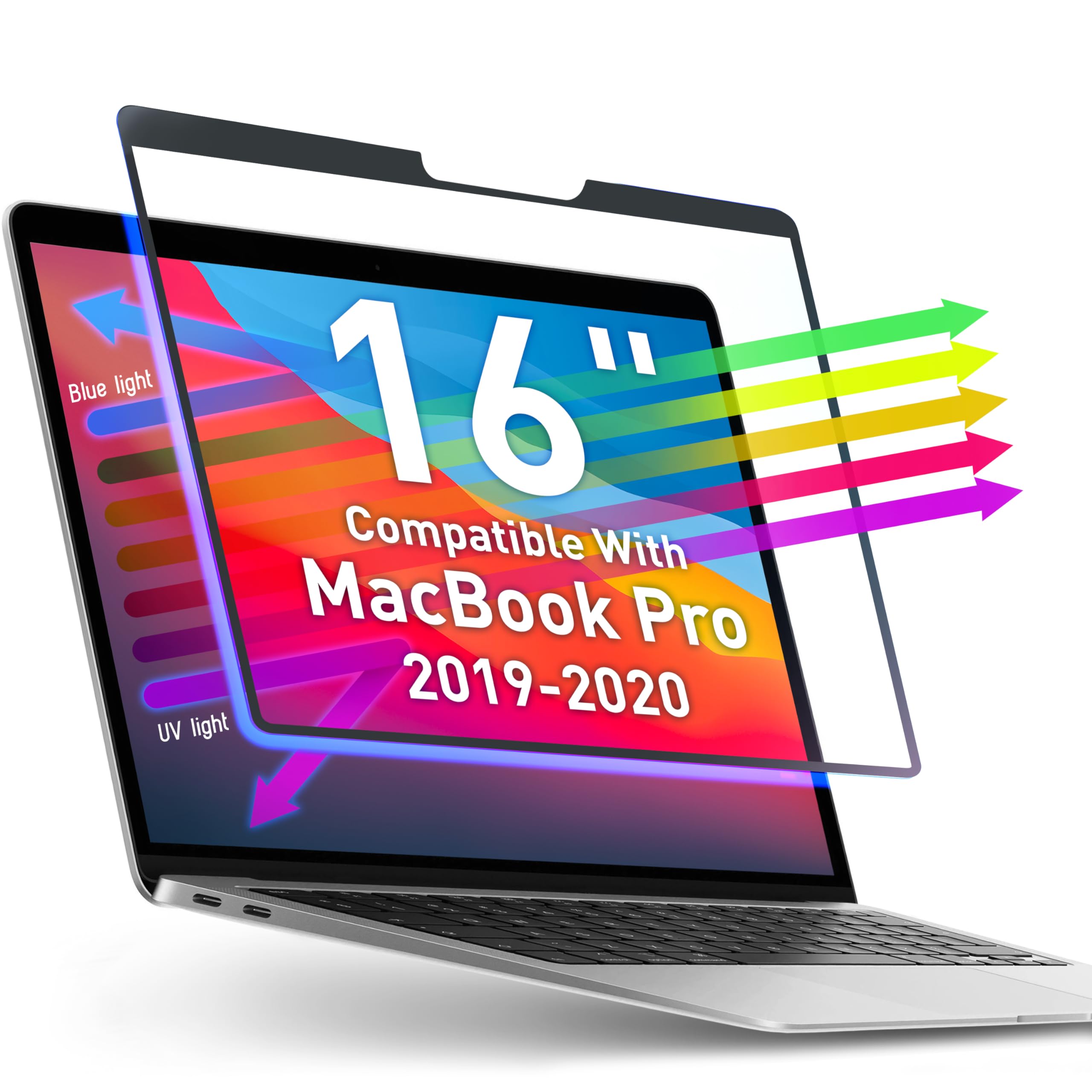 Removable Blue Light Screen Protector Compatible With MacBook Pro 16" 2019, 2020 | Easy On/Off Laptop Screen Protector Filter Blue Light Blocking Filter