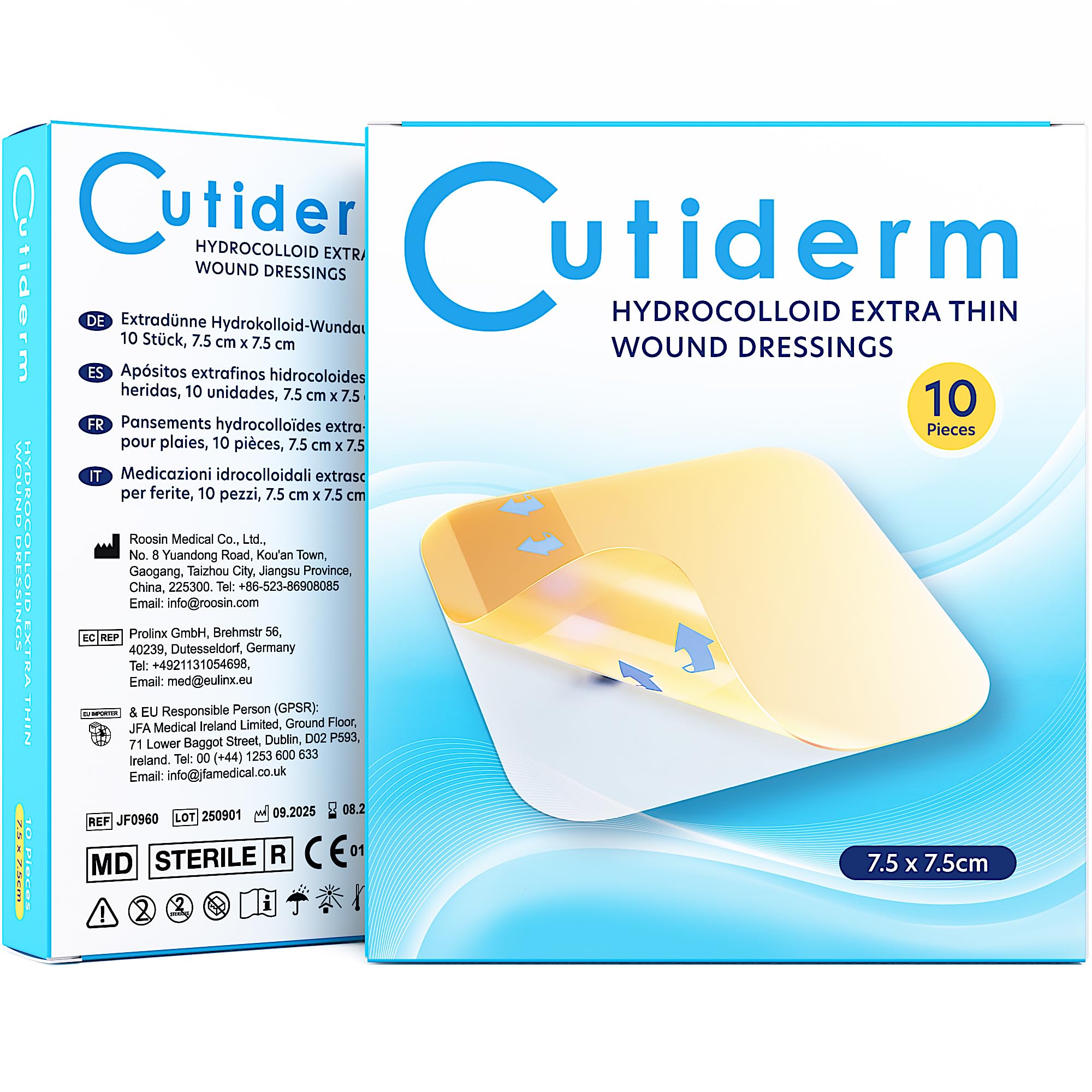 Cutiderm Extra Thin Hydrocolloid Dressings 7.5 x 7.5 cm - Pack of 10