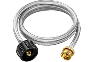 Rushare Propane Hose Adapter, 5 FT Braided Hose for Buddy Heater, Blackstone 17" 22" Tabletop Griddles, Coleman Stoves, Weber Q Grills - Converts 1 lb to 20 lb Tanks, Weather Resistant