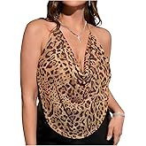 RoseSeek Women's Plus Size Halter Tops for Women Draped Cowl Neck Sleeveless Asymmetrical Crop Low Cut Cami Tops