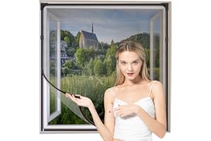 Yuzzy Adjustable Magnetic Window Screen DIY Fiberglass Screen Mesh Max 72 inch(H) x 48 inch(W) Fits Any Size Smaller with Gray Frame Black Fiberglass Mesh (72" * 48")