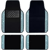 CAR PASS Bling Rhinestones Diamond Waterproof Car Floor Mat, Crystal Sparkly Shining Glitter Carpet, Anti-Slip PVC Heel Pad Universal for Interior Auto SUV,Sedan,Van,4pcs Girly Women Mint Teal Diamond