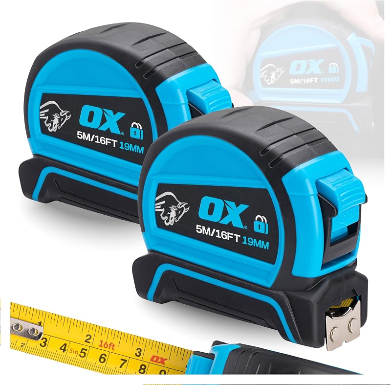 OX Tools Pro Dual Auto Lock Tape Measure Twinpack 5m 16ft Professional