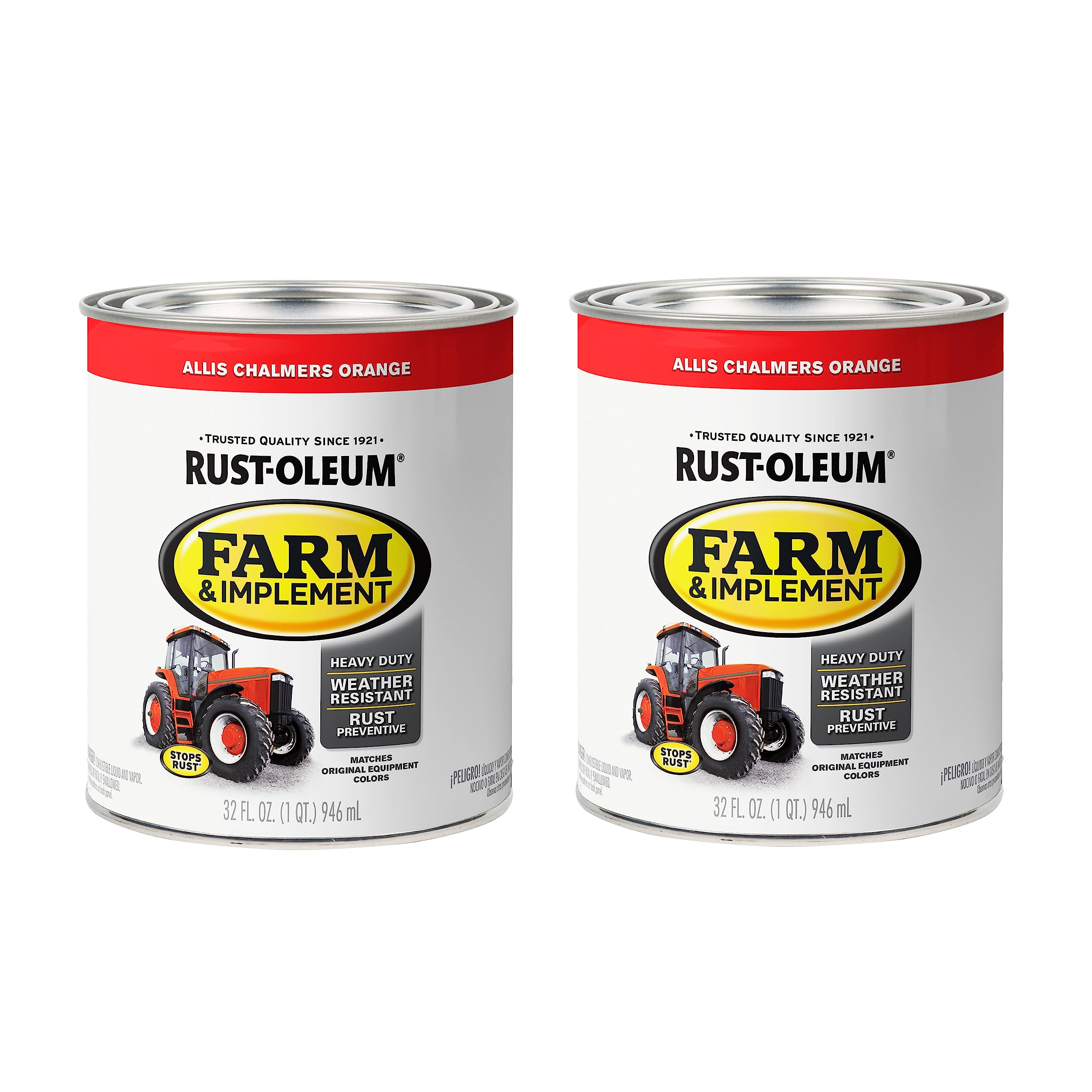 Rust-Oleum 280156-2PK Farm & Implement Enamel Paint, Quart, Allis Chalmers Orange, (Pack of 2) Image