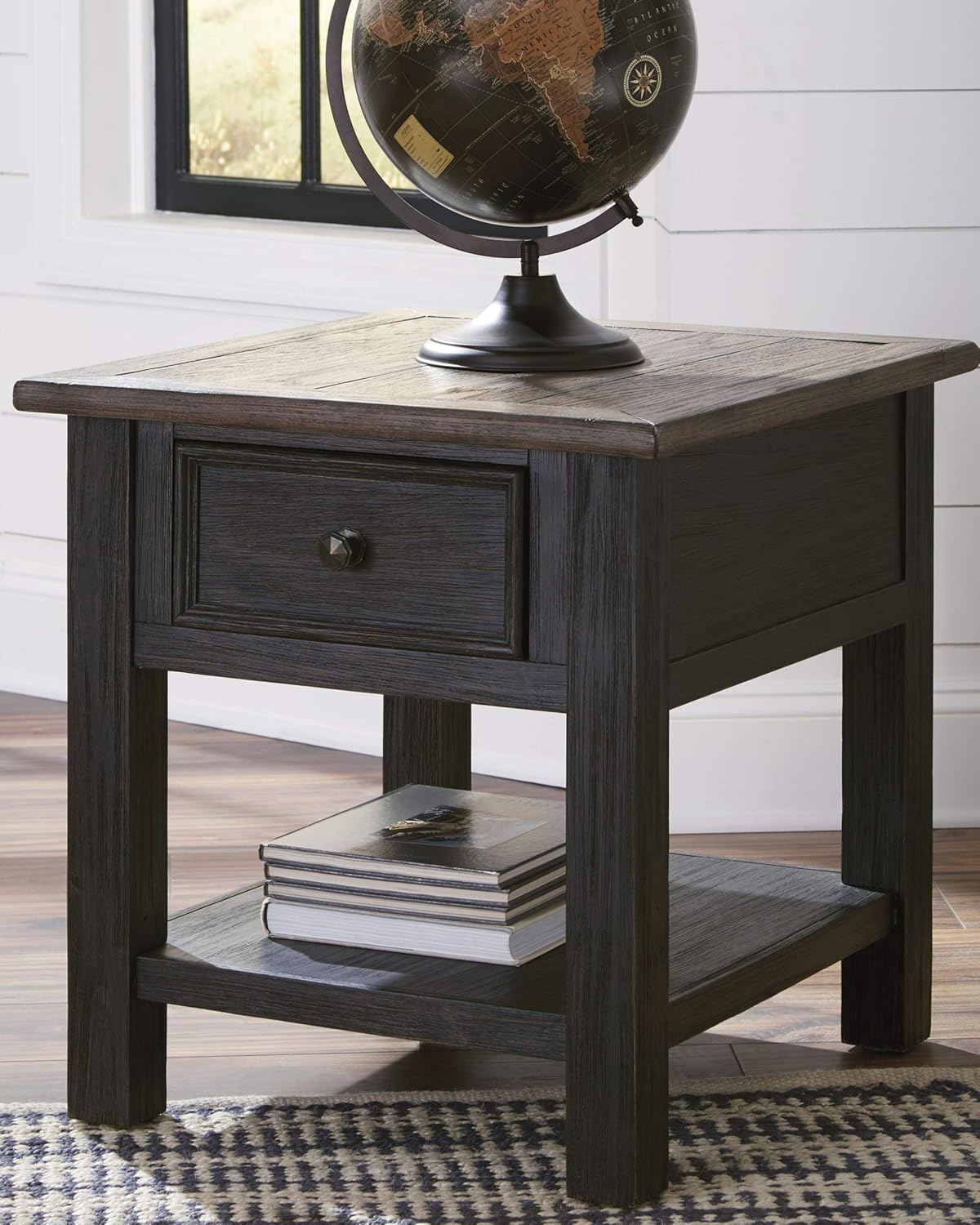 Signature Design by Ashley Tyler Creek Lift Top Coffee Table, Two-Tone (Grayish Brown/Black) & Creek Rectangular End Table Grayish Brown/Black: Furniture & Decor