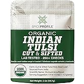 Spice Profile USDA Organic Indian Tulsi/Holy Basil Cut & Sifted, 2 oz, Lab Tested for Heavy Metals, Ocimum sanctum, Albahaca Sagrada
