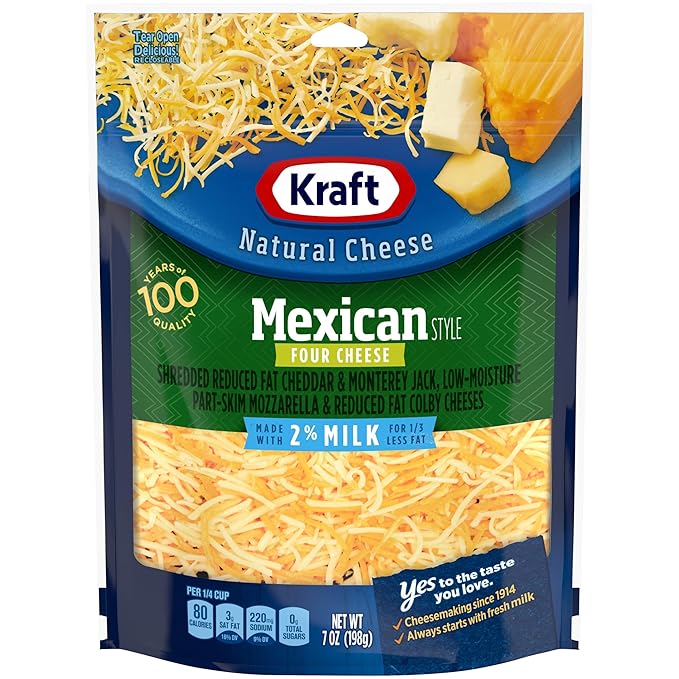 Kraft Shredded 2 Milk Reduced Fat Mexican Style Four Cheese Blend, 7