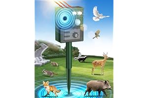 VSYT Solar Ultrasonic Animal Repellent Outdoor, Deer Repellent Devices Skunk Repellent with Motion Detector & Flashing Light, Waterproof Raccoon Deterrent, Cat Squirrel Rabbit Rat Repeller for Yard（Green）