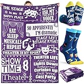 HunnmingRe 2 Pcs Theater Lovers Gifts for Girls Women Men Musical Theater Drama Blankets and Socks Gifts 50" x 60" for Actors Broadway Valentine's Day Favors