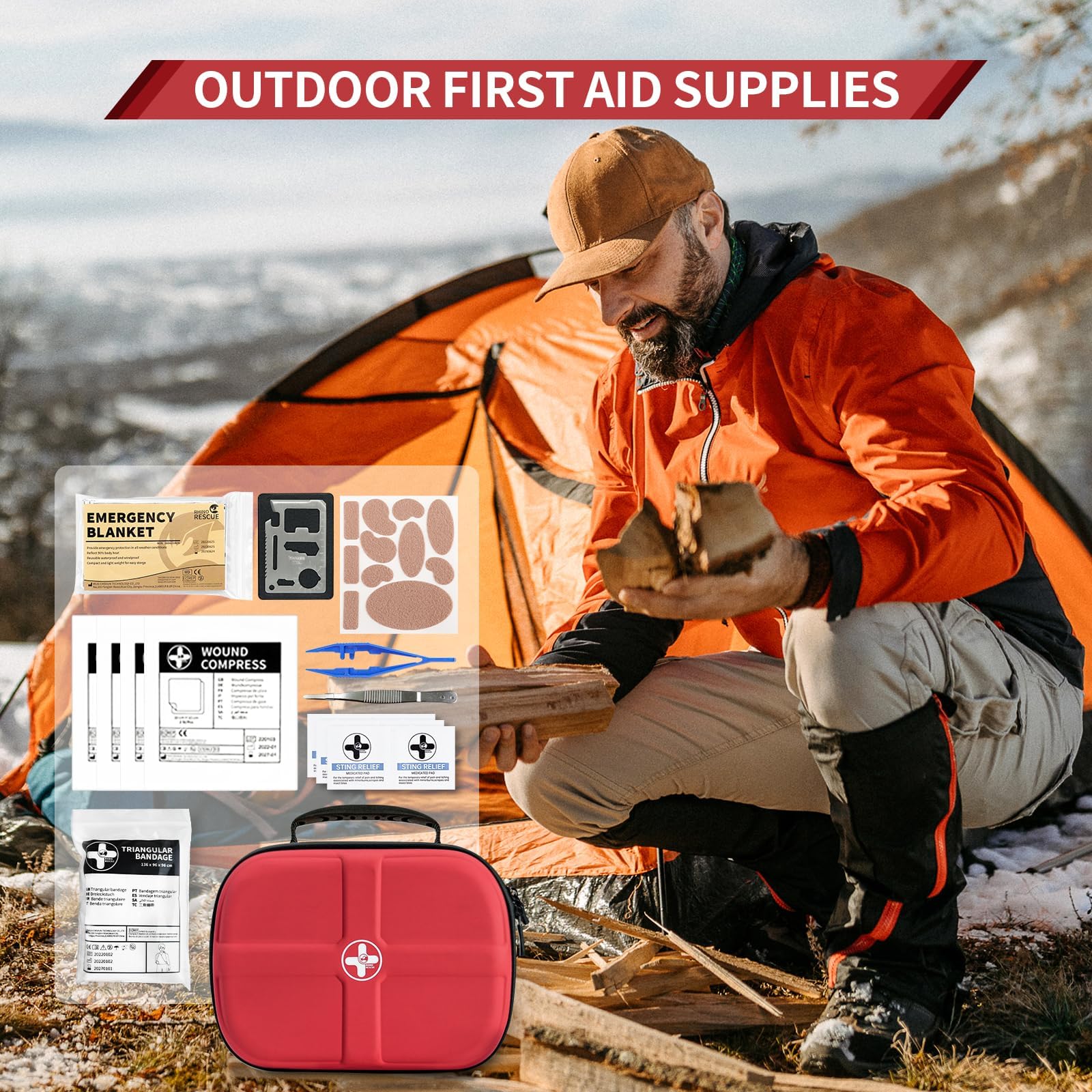 RHINO RESCUE 149 PCS Medium First Aid Kit, Water-Resistant Hard Case, Emergency Medical Supplies Bag for Camping, Hiking, Car, Travel, Home & Office