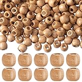 Isslly 200 PCS Light Coffee Wooden Round Loose Beads for Crafts, Hair Braids, Jewelry Making, DIY Decor - Large Hole (5 mm), Size: 10.7 x 12.7 mm