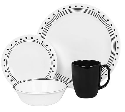 Corelle India Impressions City Block Dinner Set, 16-Pieces, Black