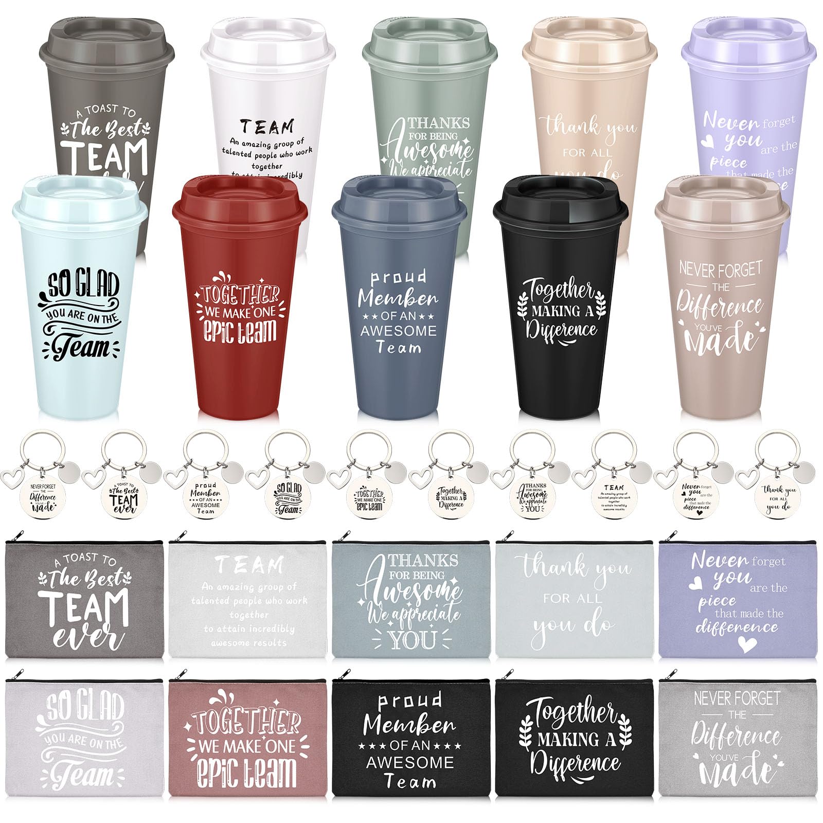 Photo 1 of **MISSING KEY CHAINS***Blushtier 30 Pcs Employee Appreciation Gifts Bulk Thank You Plastic Cups with Lids 16 oz Inspirational Plastic Tumblers with Keychains and Bags for Office Coworker Team (Neutral,Classic)