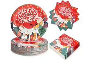 UVTQSSP 100 PCS Christmas Paper Plates and Napkins, Red Merry Christmas Santa Claus 9 Inch Party Paper Plates and Napkins, Disposable Tableware Set, Serve for 50 Guests