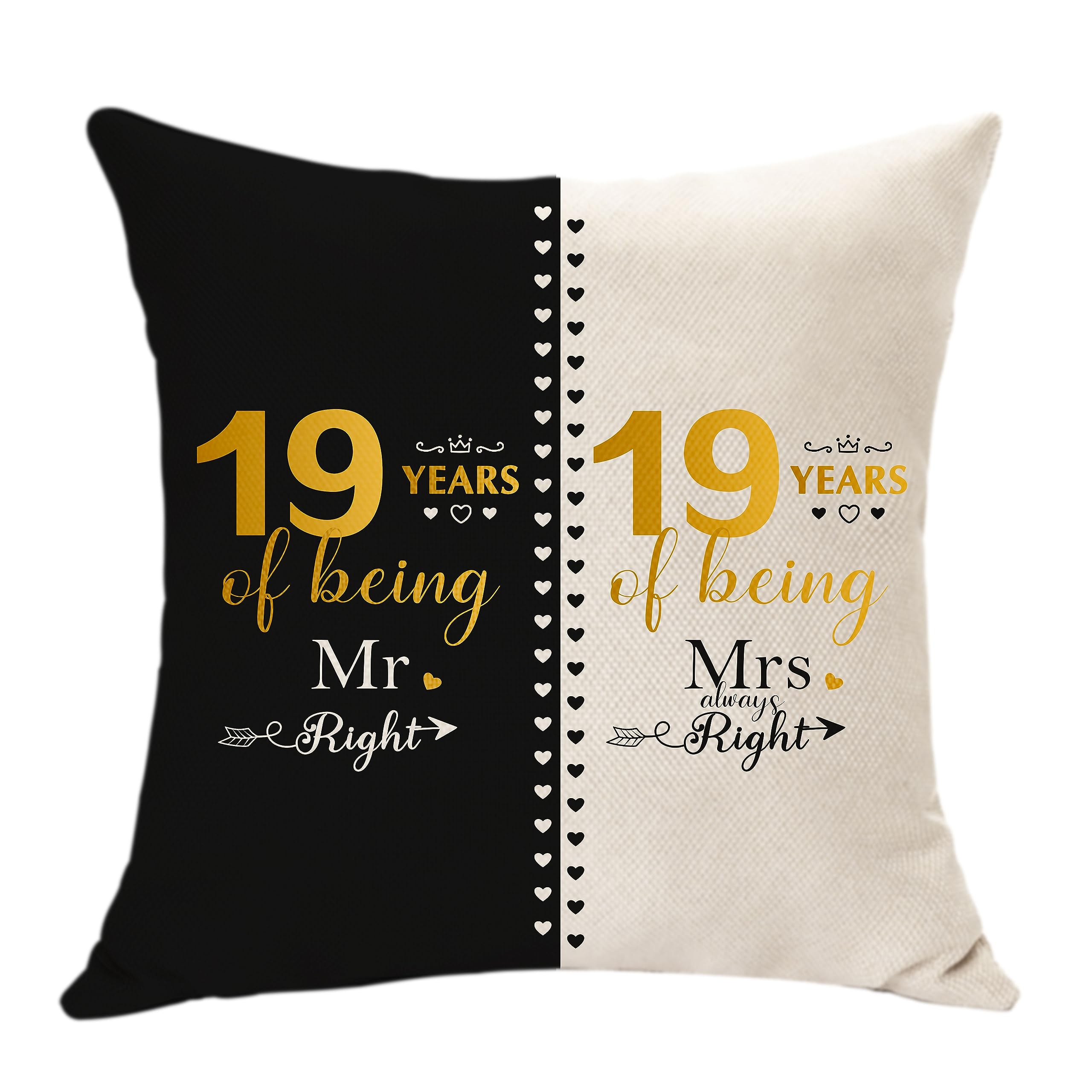 19 Years of Marriage Gifts for Couple - Mr. Right and Mrs. Always Right Gifts Anniversary Cushion Cover for Husband Wife 19th Wedding Gifts for Mum Dad Sister Wedding Anniversary Keepsake (19th)