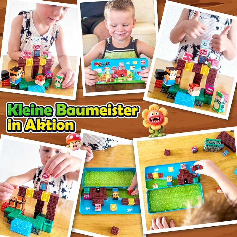 Magnetische Bausteine Reisespielzeug mit Metalldose ab 3 Jahren