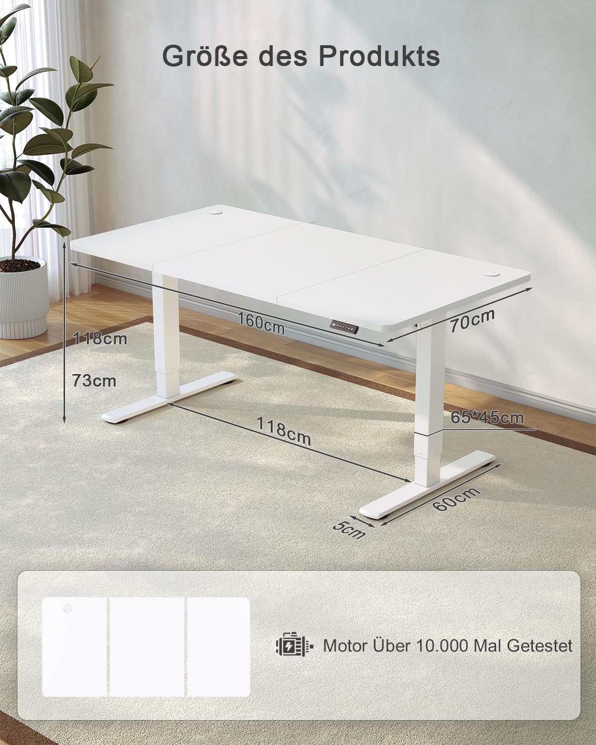 JUMMICO Höhenverstellbarer Schreibtisch mit USB-Ladeanschluss,Schreibtisch Höhenverstellbar Elektrisch 160 x 70 cm, Steh-Sitz Tisch Stehpult Verstellbarer Computertisch,Standing Desk,Weiß 5