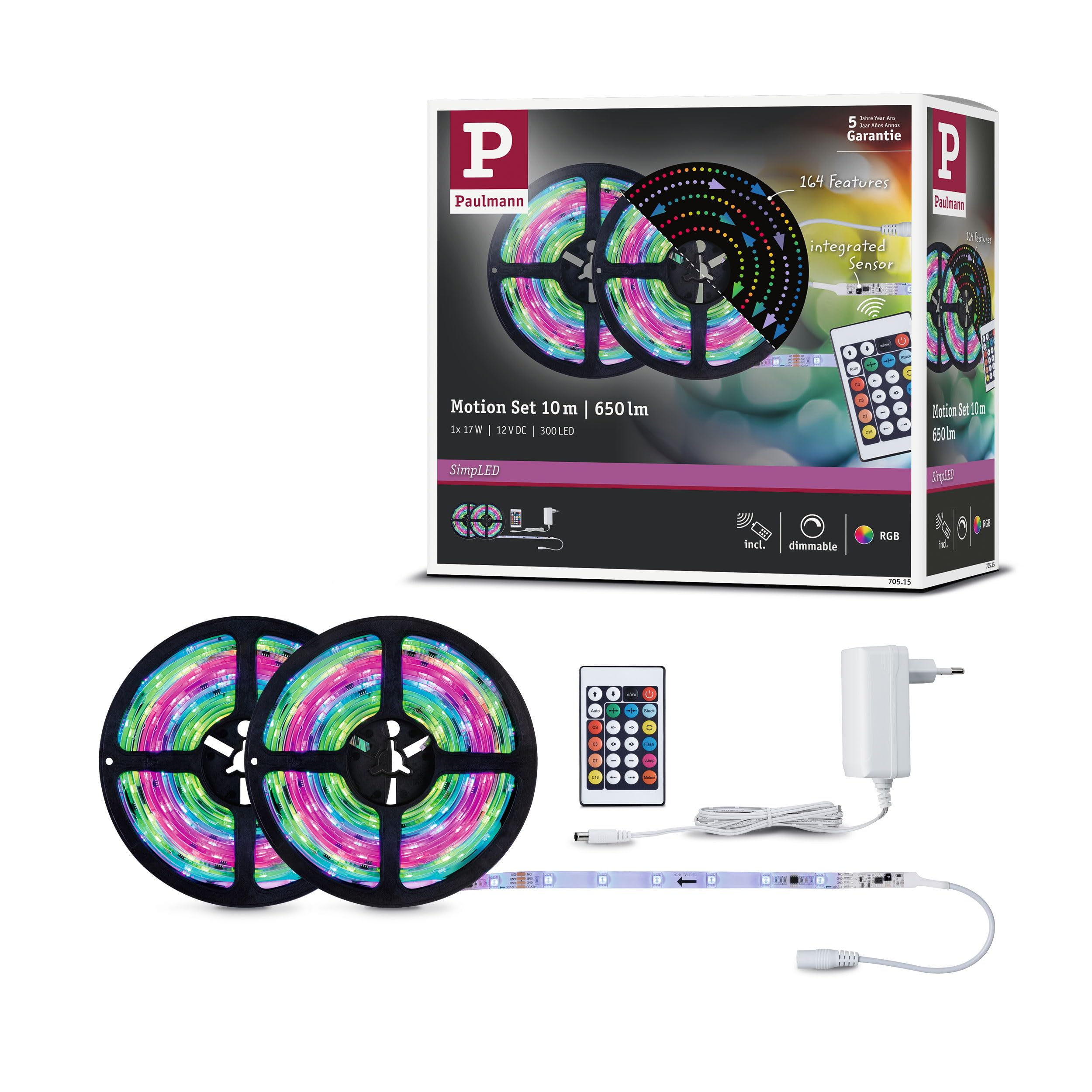 Paulmann 70515 SimpLED Strip LED 17 watts Strip Basic Set dimmable White Plastic 10m Motion RGB