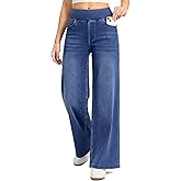 Rammus Wide Leg Jeans Woman High Waisted Pull On Jeans for Women Baggy Straight Leg Jean Stretchy Tummy Control Pants