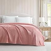 Martha Stewart - Queen Size Blanket, Ultra-Soft Plush Fleece Throw Blanket with Double-Needle Stitching, 350 GSM, Medium Weight Bedding for Bed or Couch (Bedford Solid Pink)
