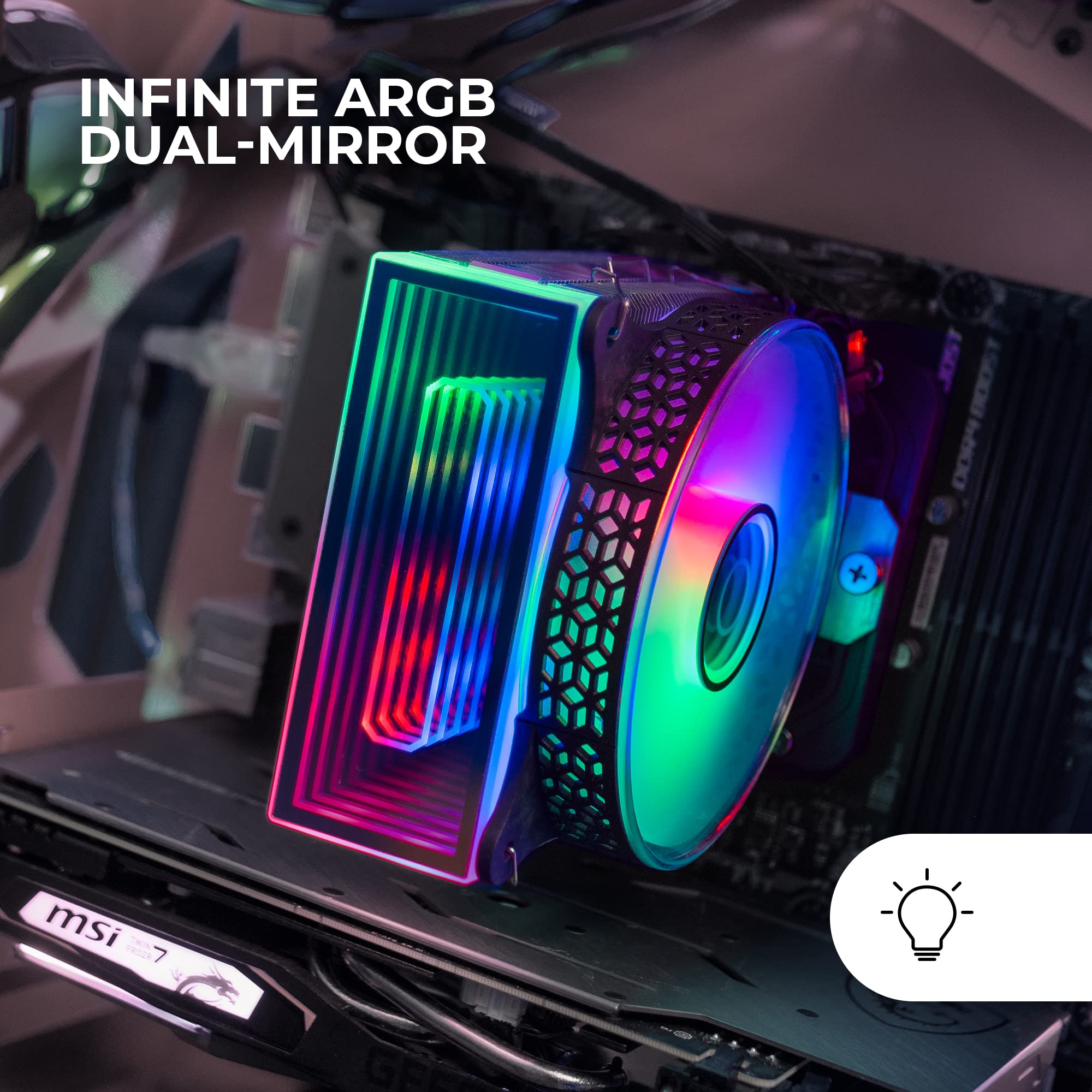Mars Gaming MCPU-VR Schwarz, CPU Kühlkörper, Dual Infinity Mirror ARGB, 4 HCT Heatpipes, 180W TDP, Ultra-quiet PWM 12cm Lüfter 2