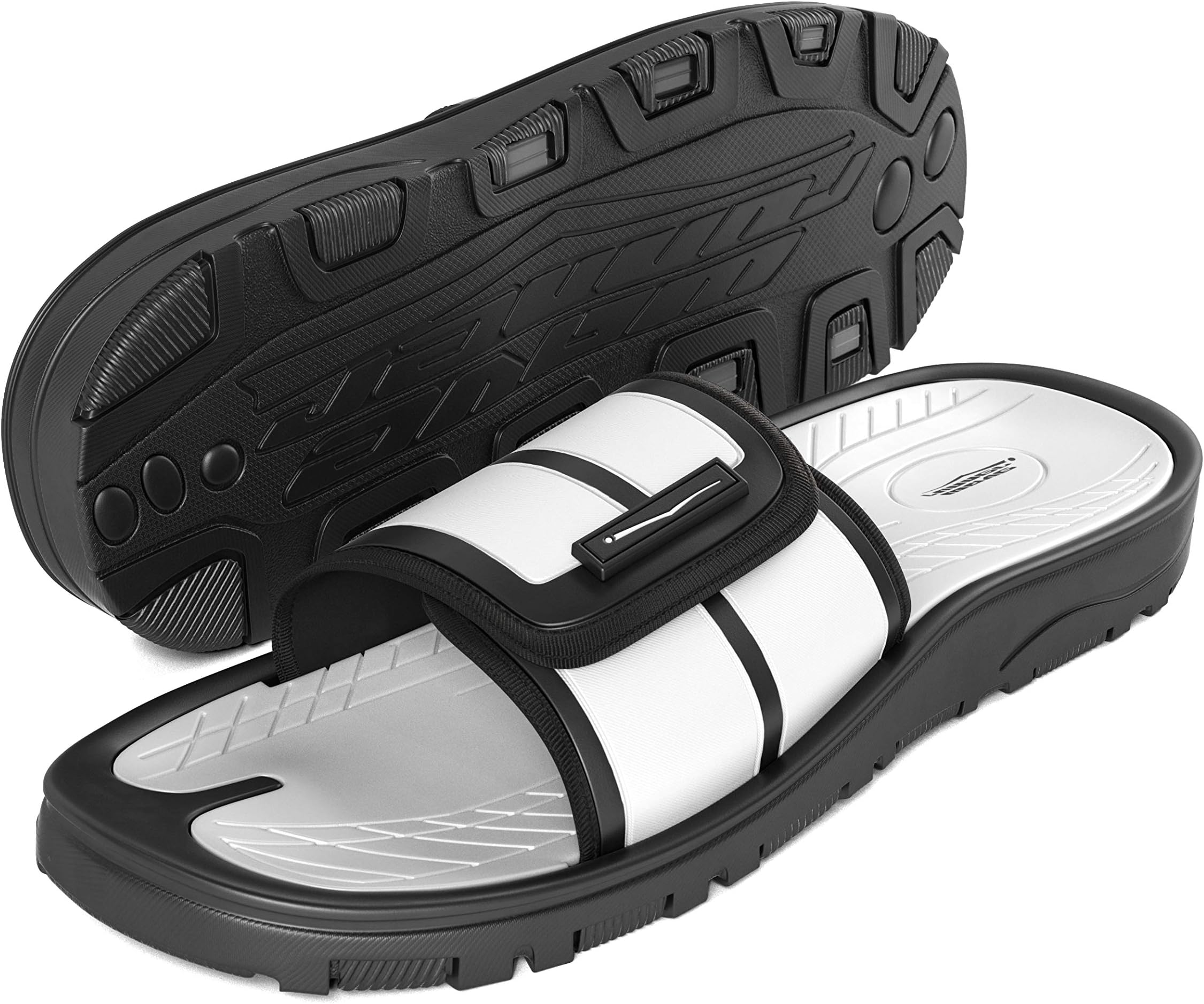 Mens adjustable sandals - Shower Flip Flops For Men | Nonslip Men's Slide On Sandals for Shower, Beach, Pool, Summer, Gym Slides | Arch Support for Athletes | Multiple sizes and colors