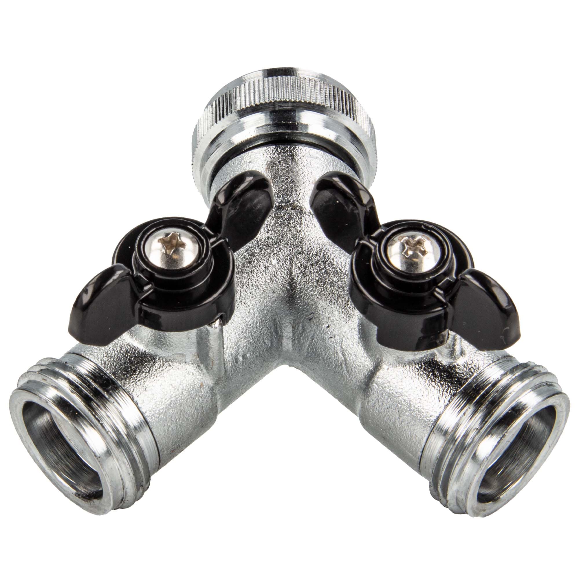 Tecuro 2-Way Y-Distributor with Stopcocks for Taps and Valves - Chrome-Plated