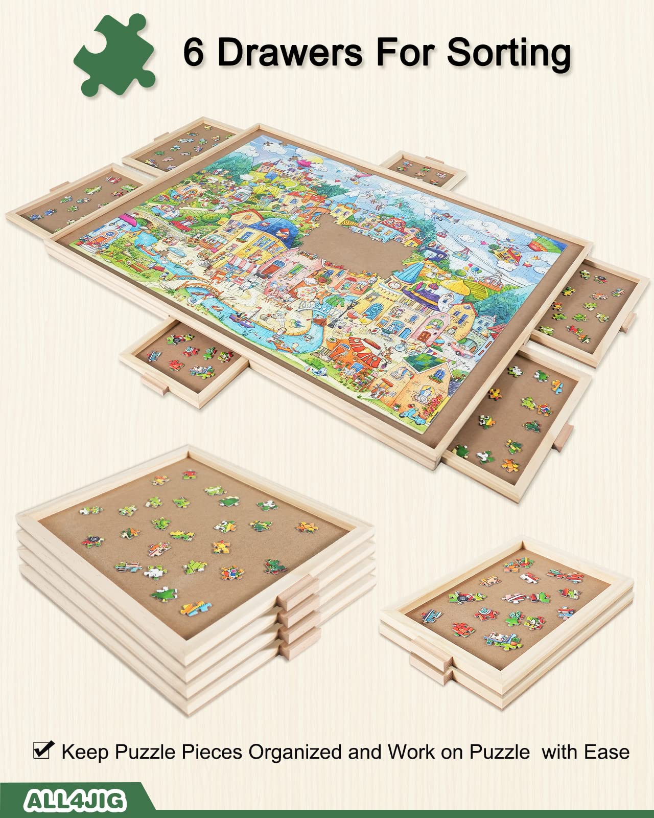 ALL4JIG 1500 Pieces Rotating Puzzle Board with 6 Drawers and Cover,25