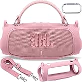 Aenllosi for JBL Charge 6 Wireless Bluetooth Speaker Silicone Cover Case with Adjustable Shoulder Strap,Pink (Case Only)